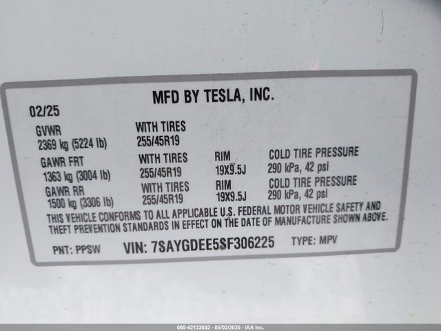 2025 TESLA MODEL Y 7SAYGDEE5SF306225 Photo 8