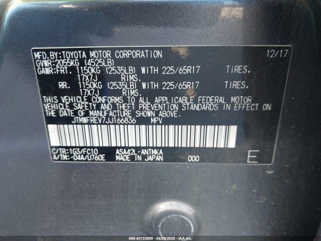 JTMWFREV7JJ166836 Toyota Rav4 Xle