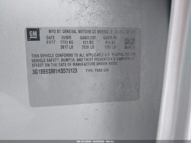 3G1BE6SM1HS579123 Chevrolet le2 -di: direct injection, vvt: variable valve timing, gen, alum