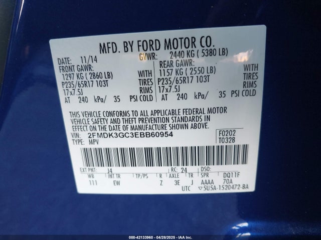 Ford EDGE SE 2014 2FMDK3GC3EBB60954 Image 9