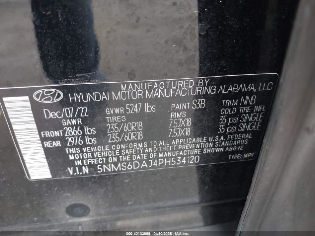 5NMS6DAJ4PH534120 Hyundai Santa Fe Xrt