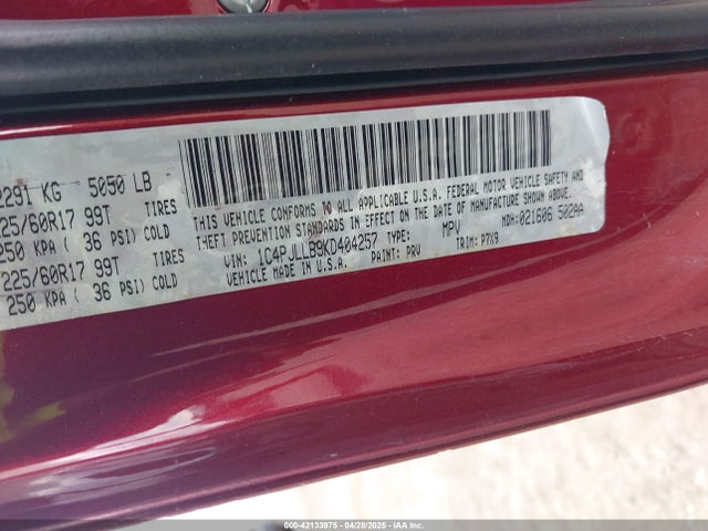 1C4PJLLB9KD404257 Jeep Cherokee Latitude Plus Fwd