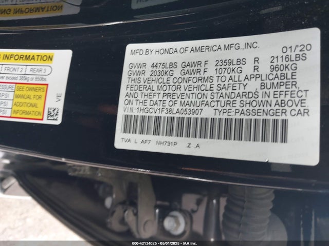 1HGCV1F38LA053907 Honda Accord Sport