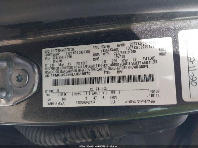 2020 FORD ESCAPE 1FMCU9J94LUB19570 Photo 8