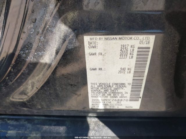 1N4AL3AP0JC268870 Nissan Altima 2.5 Sv