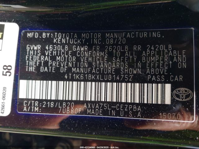 4T1K61BKXLU014752 Toyota Camry Xse Awd