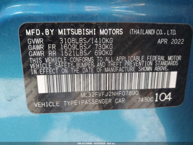 2022 MITSUBISHI MIRAGE G4 ML32FVFJ2NHF07890 Photo 8
