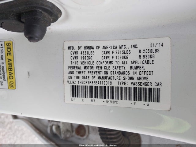 1HGCR2F83EA119319 Honda k24w1