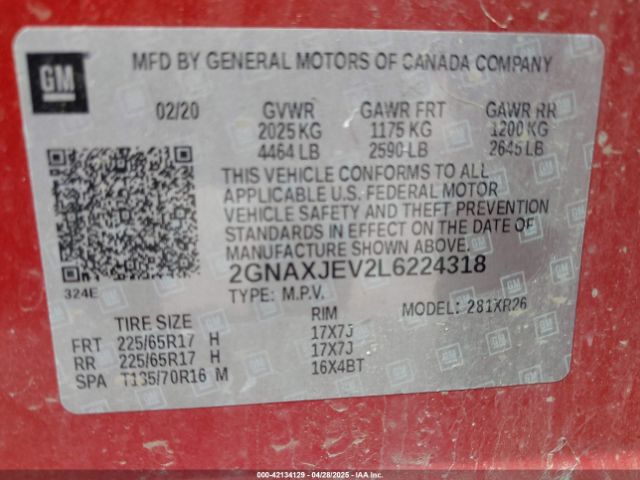 2020 CHEVROLET EQUINOX 2GNAXJEV2L6224318 Photo 8