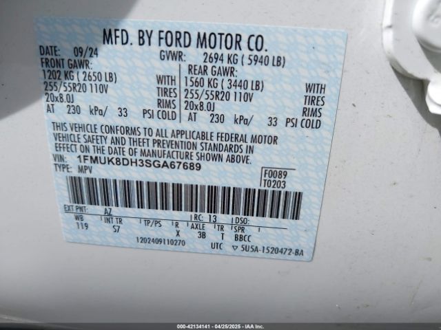 1FMUK8DH3SGA67689 Ford Explorer Active