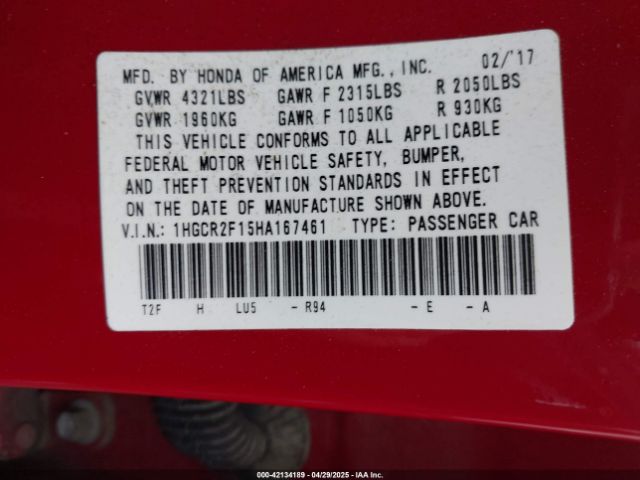 1HGCR2F15HA167461 Honda Accord Sport Se