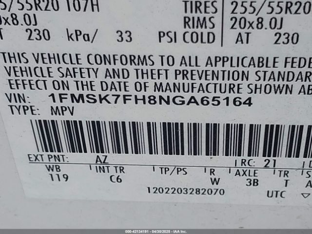 1FMSK7FH8NGA65164 Ford Explorer Limited