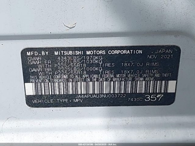 2022 MITSUBISHI OUTLANDER SPORT JA4APUAU3NU003722 Photo 8