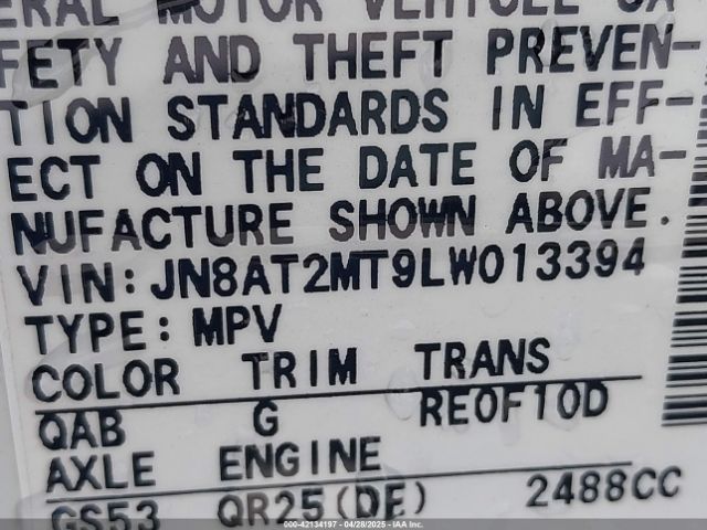 JN8AT2MT9LW013394 Nissan Rogue Sv Fwd