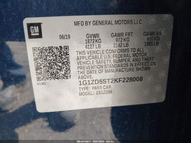 1G1ZD5ST2KF228008 Chevrolet MALIBU LT