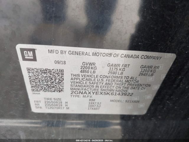 2GNAXYEX5K6143922 Chevrolet Equinox Premier