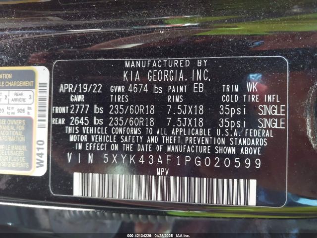5XYK43AF1PG020599 KIA Sportage Sx