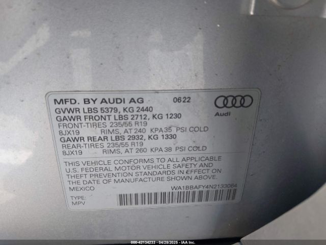 WA1BBAFY4N2133064 Audi Q5 Premium Plus 40 Tfsi Quattro S Tronic