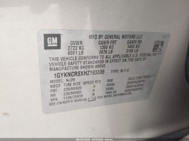 1GYKNCRSXHZ193338 Cadillac lgx - di: direct injection, vvt: variable valve timing, alum, gen 2