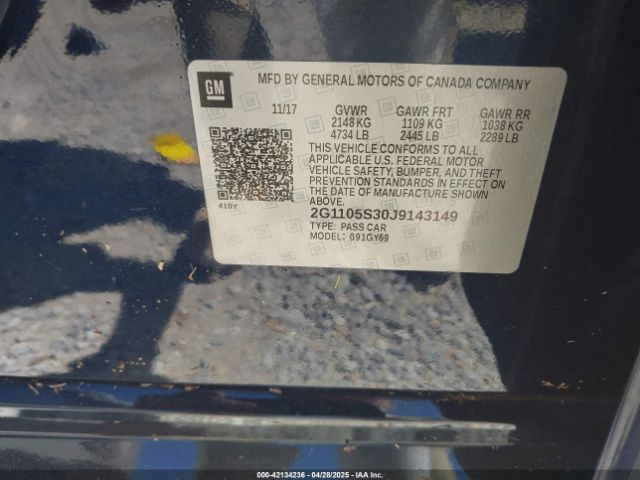 2G1105S30J9143149 Chevrolet lfx - spark ignited direct injection, vvt, e85 max, alum