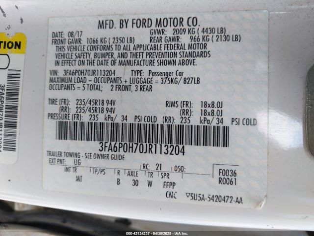 3FA6P0H70JR113204 Ford FUSION SE