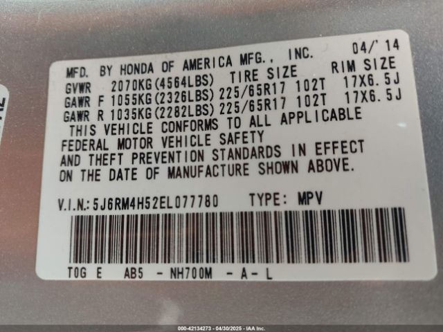 5J6RM4H52EL077780 Honda CR-V EX