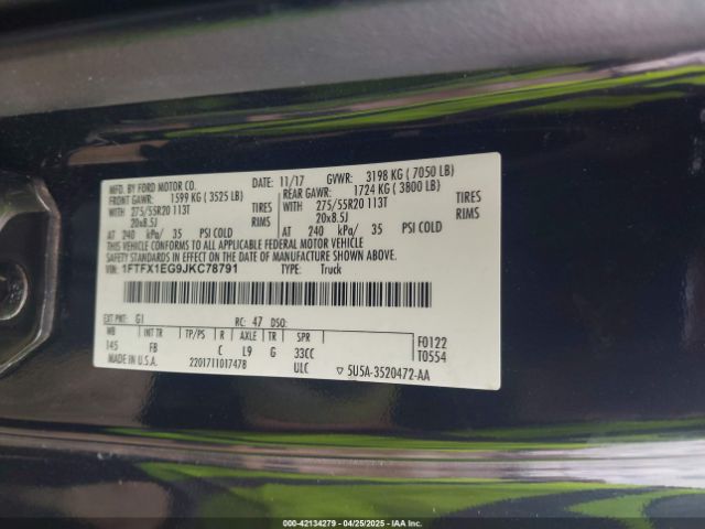 1FTFX1EG9JKC78791 Ford F-150 Xlt