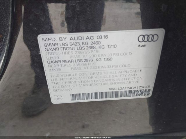 WA1L2AFP4GA123848 Audi Q5 2.0t Premium