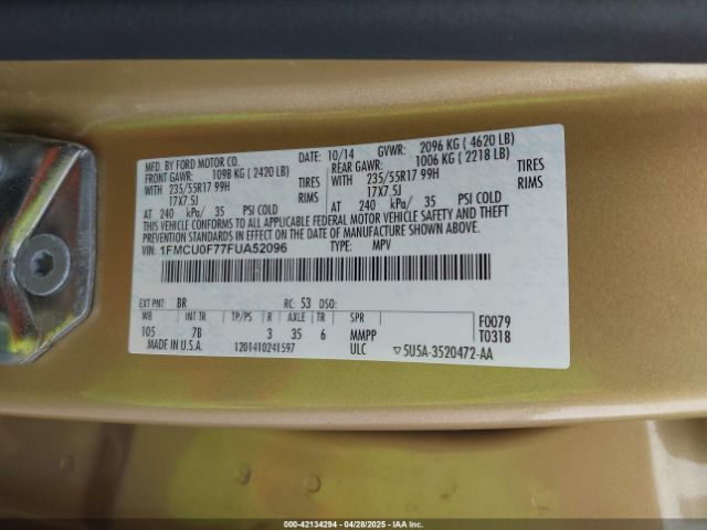 1FMCU0F77FUA52096 Ford ESCAPE S