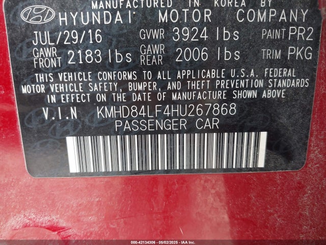 KMHD84LF4HU267868 Hyundai Elantra Limited