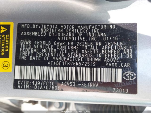 4T4BF1FK2GR572519 Toyota CAMRY LE