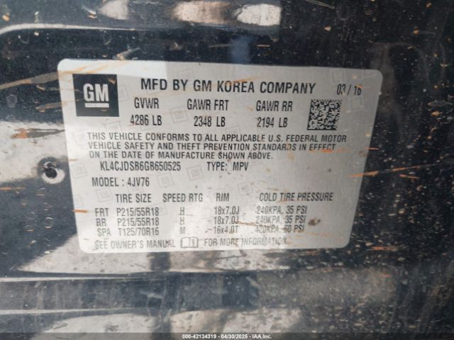 KL4CJDSB6GB650525 Buick Encore Premium