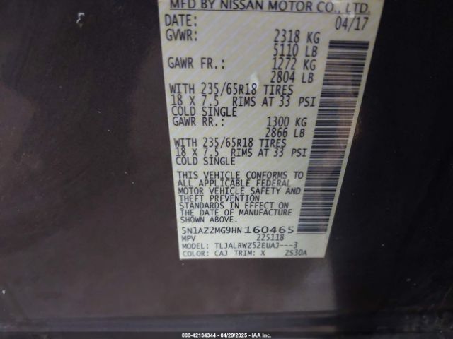 5N1AZ2MG9HN160465 Nissan MURANO SL
