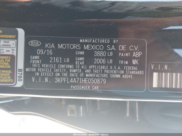 3KPFL4A71HE050879 KIA FORTE LX
