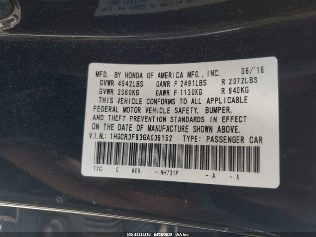 1HGCR3F93GA036152 Honda j35y1