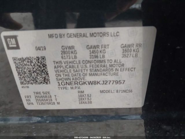 1GNERGKW8KJ277957 Chevrolet lfy - spark ignited direct injection, atss, gen 1
