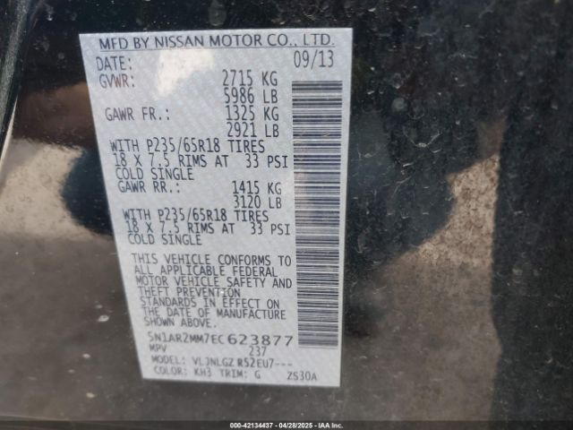 5N1AR2MM7EC623877 Nissan Pathfinder Sl