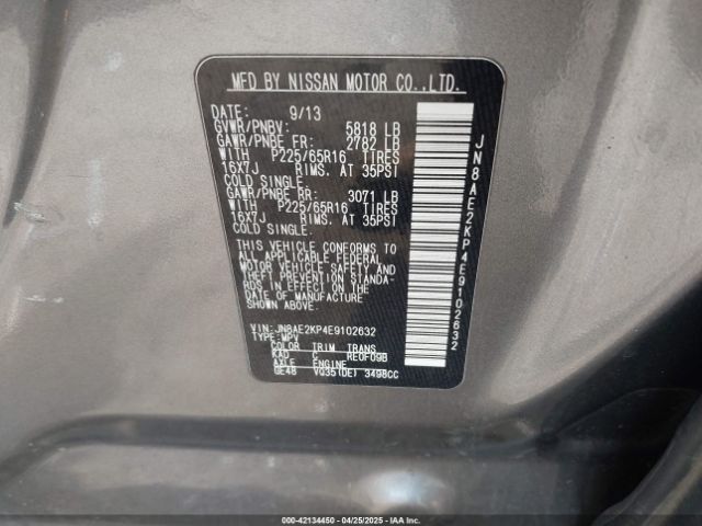 JN8AE2KP4E9102632 Nissan Quest Sv