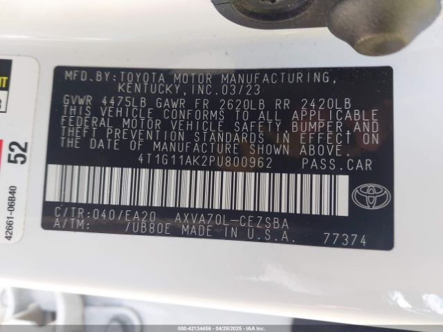4T1G11AK2PU800962 Toyota CAMRY SE