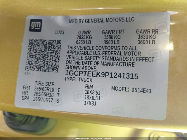 1GCPTEEK9P1241315 Chevrolet Colorado 4wd  Short Box Trail Boss