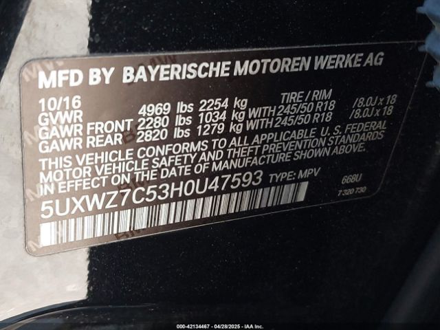 5UXWZ7C53H0U47593 BMW X3 Sdrive28i