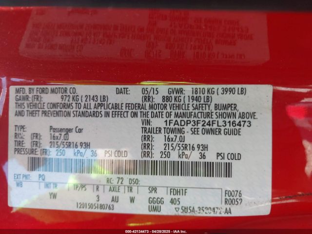 1FADP3F24FL316473 Ford FOCUS SE