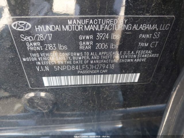 5NPD84LF5JH279418 Hyundai Elantra Value Edition