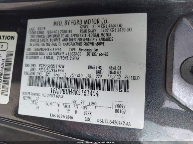 2019 FORD MUSTANG 1FATP8UH4K5161454 Photo 8