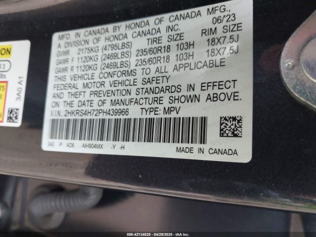 2HKRS4H72PH439966 Honda Cr-v Ex-l Awd