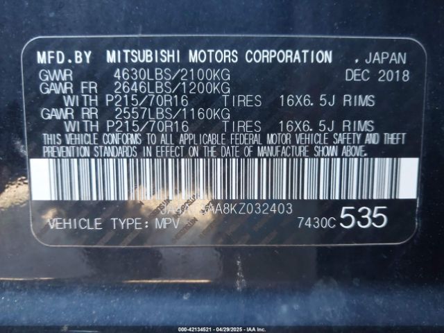 2019 MITSUBISHI ECLIPSE CROSS JA4AT3AA8KZ032403 Photo 8