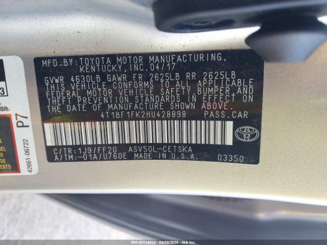 4T1BF1FK2HU428898 Toyota CAMRY SE