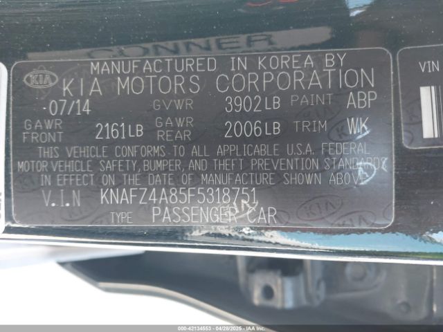 KNAFZ4A85F5318751 KIA FORTE EX