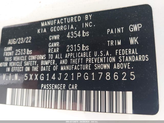 5XXG14J21PG178625 KIA K5 LXS