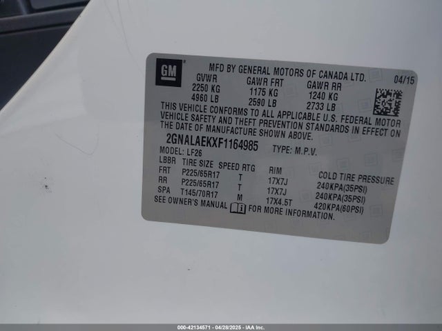 Chevrolet EQUINOX LS 2015 2GNALAEKXF1164985 Image 9